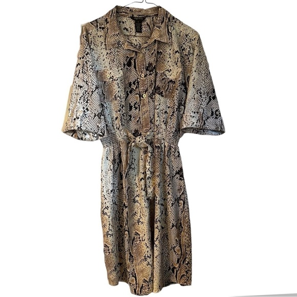Millenium Dress Animal Print Shift Elastic Tie Waist Snakeskin  3/4 Sleeve Sz XL - Picture 2 of 11